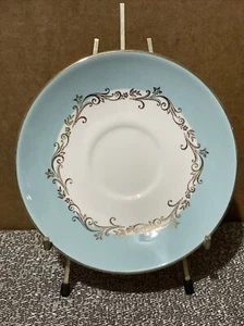 Platillo Corona Oro China de por vida 6 1/8" Aqua Border Gold Scroll Lote De 2 de colección - Imagen 1 de 4