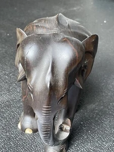 RARE Large Ebony/ Ebonized Wood Hand Carved Anglo Indian Elephant Sculpture - Picture 1 of 8