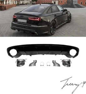 Difusor trasero Audi A6 C7 Facelift 2015-2018 estilo RS6 negro brillante puntas plateadas - Imagen 1 de 4