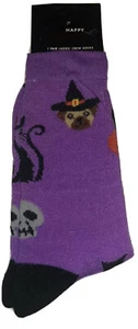 Halloween Crew Socks 1Pair Women 4-10 Purple & Black w Dog Owl Cat Skull Bat NEW - Picture 1 of 7