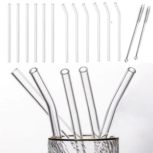 18PCs Pyrex Glass Drinking Straws Bent Straight + Brush Reusable EcoFriendly - Picture 1 of 9