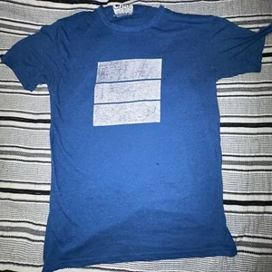 T-Shirt Chor XL blau Leinenmischung Vintage Style weiß distressed Grafik Tee - Bild 1 von 5