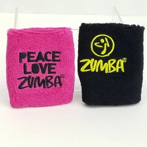 Paquete de 2 pulseras Zumba Peace Love Muñeca Brazo de Sudor Rosa Negro Verde Danza - Imagen 1 de 5