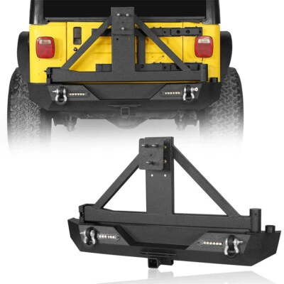 Parachoques trasero con portador de neumáticos de repuesto para 87-06 Jeep Wrangler YJ TJ sostiene neumático de 35" Foto 1 de 4