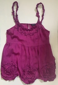 French Connection Silk Babydoll Camisole Size M Fuchsia Feminine Fairy Y2K Boho - Picture 1 of 9
