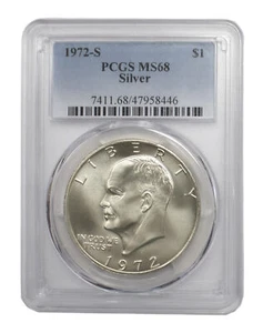 1972 -S Silver Eisenhower (IKE) BU Dollar PCGS MS68 - Picture 1 of 3