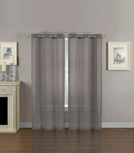 2 Gray Window Curtain Sheer Panels with Grommets and Mosaic Design 80”x84” Total - Picture 1 of 1