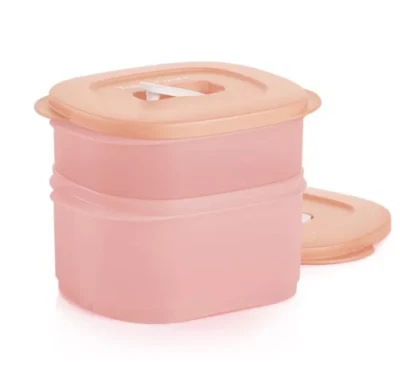 Tupperware Microonde Sicuro CrystalWave Plus Mini Rettangolare Set di 2 Rosa Nuovo - Immagine 1 di 2