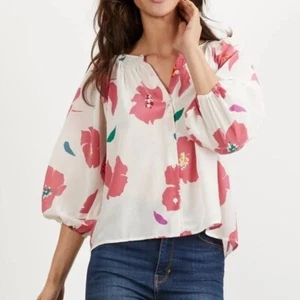 Blusa Tucker NYC The Classic Blush Poppies Seda de Crepe de China Flor XL $295 - Imagen 1 de 6