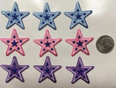 star patch star embroidery stars iron on applique star patch 1.5" wide 9 pc. lot - Image 1 of 4