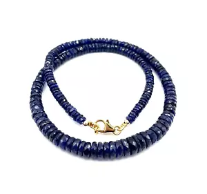 Natural Deep Blue Sapphire Faceted Beaded Necklace 5-7mm with 9K Gold Clasp 17" - Picture 1 of 5