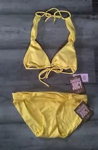 Costume da bagno bikini Y2K nuovo JUICY COUTURE giallo a pois svizzero Maldive medio grande - Foto 1 di 8