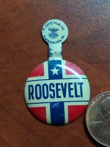 Franklin Roosevelt FDR President - Red, White, Blue, round Tab, pin - Picture 1 of 3