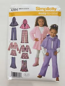 Simplicity 4384 Pattern Girls 3 4 5 6-8 Jumper Skirt Poncho Jacket Pants Outfit - Picture 1 of 2