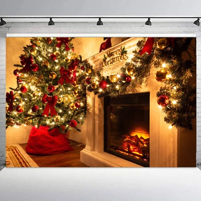 Hermoso árbol de Navidad de 10x8 pies cálido chimenea foto fondo accesorios de estudio Foto 1 de 4