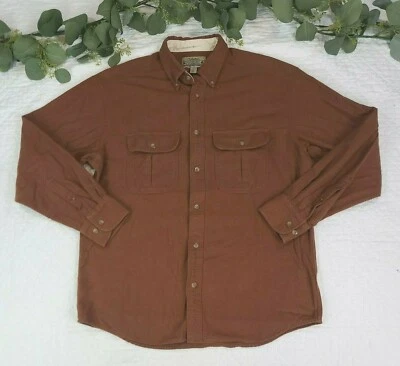 Cabelas Mens Orange Button Up Long Sleeve Shirt Size M  - Image 1 of 4
