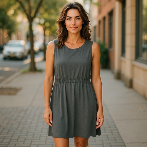 VETEMENTS Charming Charlie Vestito XLarge Senza Maniche Elastico Vita Orlo Smerlato Scollo a Scoop