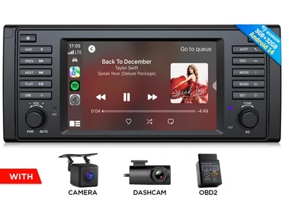 OBD+DVR+CAM+ 7" Car Stereo Radio GPS Android 14 CarPlay DSP for BMW 5-Series E39 - Image 1 of 4