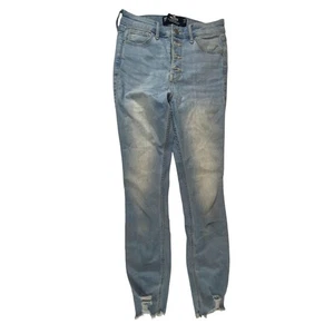 Hollister Womens Jeans Light Blue W23 L26 Distressed High Rise Crop Super Skinny - Picture 1 of 14