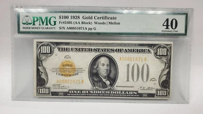 1928 $100 Gold Certificate With LOW S/N, PMG 40 EF - Image 1 of 4