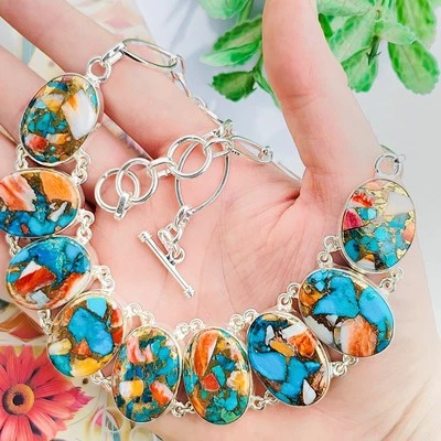 Collar de turquesa ostra collar de plata de ley 925 collar de piedras preciosas Foto 1 de 4