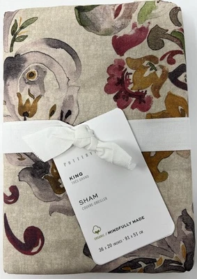 Pottery Barn Ivana Floral Algodão Percale Sham Taupe_King_NWT_TK - Imagem 1 de 3