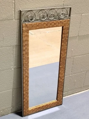 Espejo tocador vintage 58x17 ratán mimbre y hierro gris Foto 1 de 4