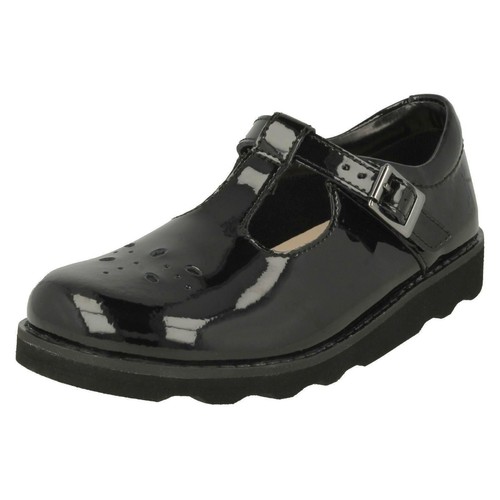 Scarpe Clarks Ragazze Crown Wish Bambino Nero Patent T Bar