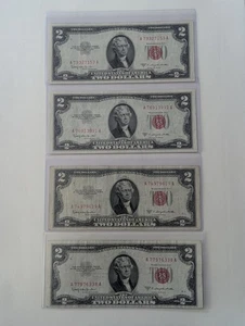 US Two, 1953C $2 Bills Lightly Circula, Two 1953C Uncirculated $2 Bill, Red Seal - Picture 1 of 2