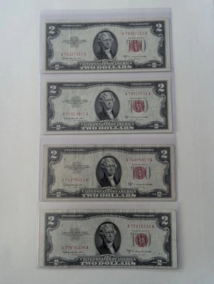 US Two, 1953C $2 Bills Lightly Circula, Two 1953C Uncirculated $2 Bill, Red Seal - Image 1 of 2