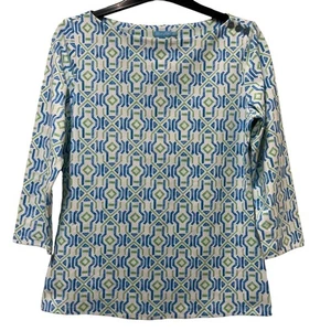 J. McLaughlin Catalina Tuch Wellensong U-Boot-Ausschnitt T-Shirt blau grün Print Small - Bild 1 von 6