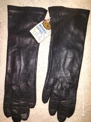 GUANTES NEGROS DE CUERO FRANCESES VINTAGE - TALLA 6 - NUEVOS CON ETIQUETA Foto 1 de 3