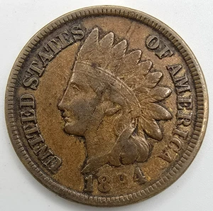 Centavo indio 1894 defecto planchet cara OBV en estado bastante bueno/excelente error centavo envío gratuito - Imagen 1 de 7