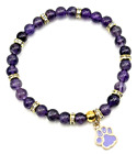 Adorable PURPLE Paw Print Stretch Bracelet-Genuine Amethyst Beads 7.5"- Dog, cat