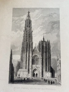 West Front Antwerp Cathedral WH Bartlett Engraving Print Antique 6.5"x9" - Picture 1 of 10