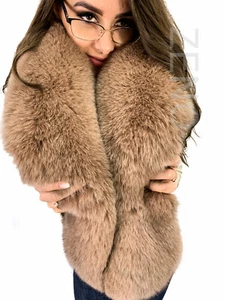 Fox Fur Stole 63'' (160cm) Saga Furs Collar Light Brown Color Wrap Fur Boa Scarf - Picture 1 of 6