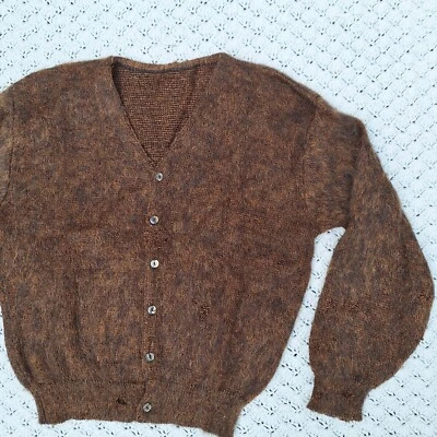 Vtg Mohair Orlon Acrylic Blend Mens Cardigan Sweater Brown - Large - Image 1 of 4