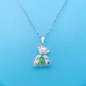 Genuine 925 Sterling Silver Baby Bear Moodstone Pendant & Chain Set - Picture 1 of 5