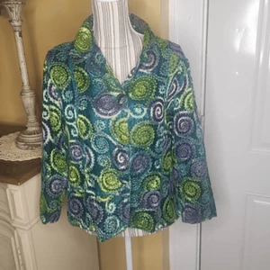 Chico's silk blend embroidered green and purple jacket women's chico's size 1 - Picture 1 of 7