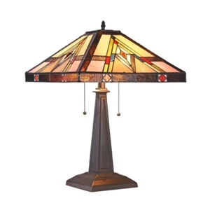 Tiffany Style Mission 2-Light Table Lamp Amber Red Stained Glass Bronze Finish - Picture 1 of 2