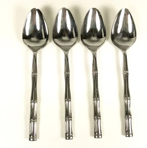 4 Spoons BAMBOO Lifetime Cutlery Stainless Japan Teaspoons Shiny Oval Handle - Picture 1 of 10