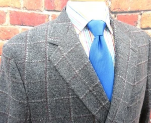 NEW! 46 R- HELLMAN WINDOWPANE SPORT COAT POLY/WOOL/NYLON GRAY, BURGUNDY & WHITE - Picture 1 of 9