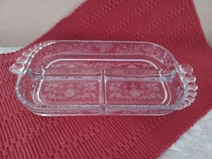 Mid Century Oblong Clear Glass 3 Section Vegetable/Relish Dish, Charmaine Rose - Picture 1 of 4