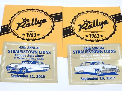 Strausstown Lions Antique Auto Show Rallye metal dash plaques, 2016 & 2017, NOS - Image 1 of 2