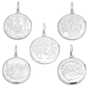 925 Sterling Silver Small Zodiac Sign in Medallion Pendant Charm (Choose Sign) - Picture 1 of 13