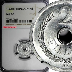 Hungary Aluminum 1961 BP 2 Fillér NGC MS66 TOP GRADED BY NGC KM# 546 (043) - Picture 1 of 4
