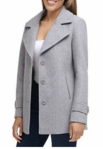 NWT Andrew Marc Large Gray Ladies Water Resistant 3 Button Notch Collar Pea Coat - Picture 1 of 4