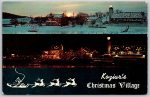 Postal Pennsylvania Bernville PA Koziars Pueblo de Navidad Doble Vista Noche - Imagen 1 de 2
