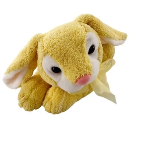 Chrisha Yellow Plush Bunny Stuffed Animal Bow 12" Laying Pose Playful 1988 b - Picture 1 of 10