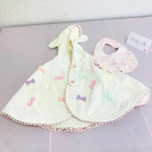 Mezzo Piano Baby Cape Bib Set 2 White Pink Colorful Ribbon Ear Frill Kawaii Rare - Picture 1 of 24
